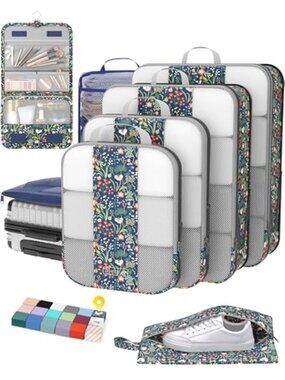 Compression Packing Cubes 8 Piece Travel Organizer Set Luggage Storage Bags